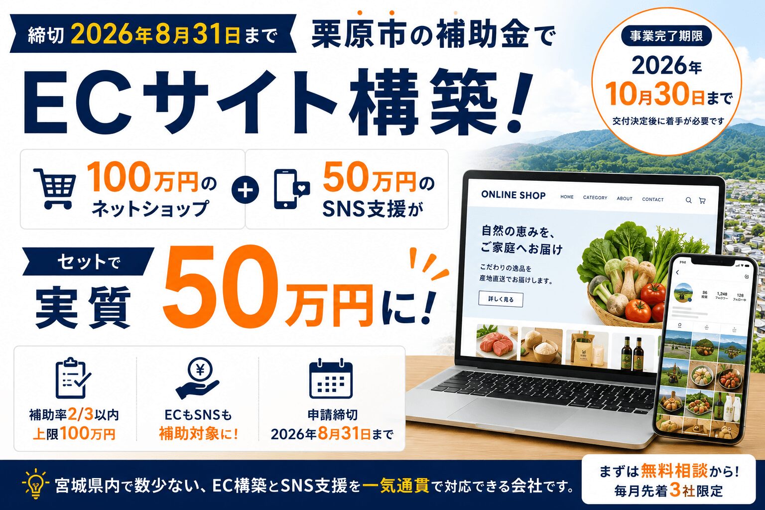 栗原市の補助金でホームページ制作とSNS開設